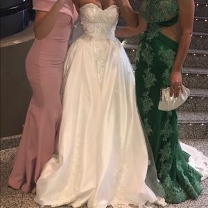 custom Wedding gown overskirt is detachable.